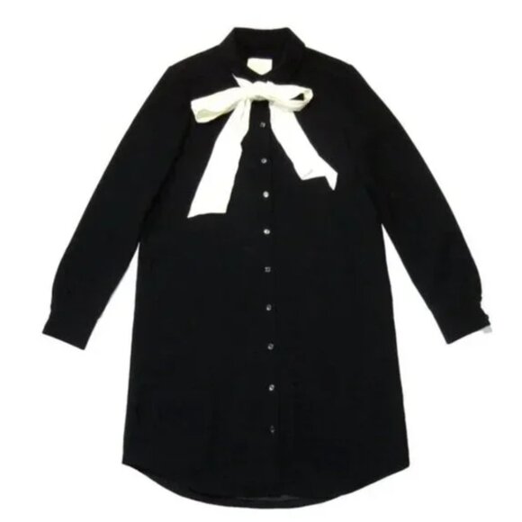 NWOT Kate Spade Griffin in Black Cream Necktie Crepe Shirt Dress - Size 14 - Picture 1 of 5